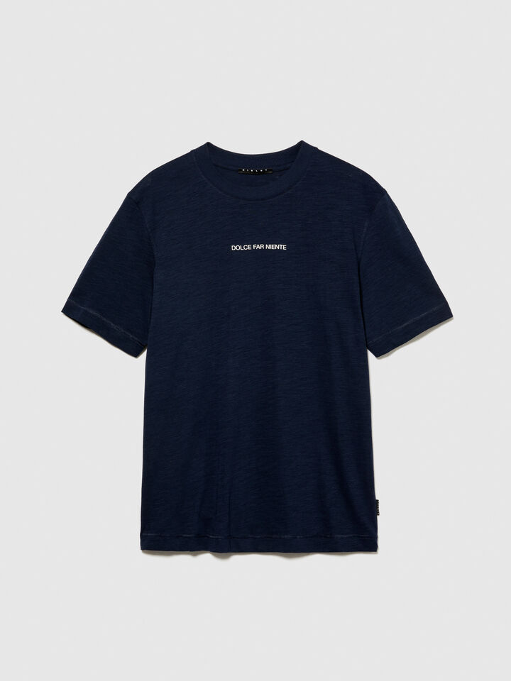 T-shirt with print in organic cotton - men's short sleeve t-shirts - Dark Blue | Sisley image number 6